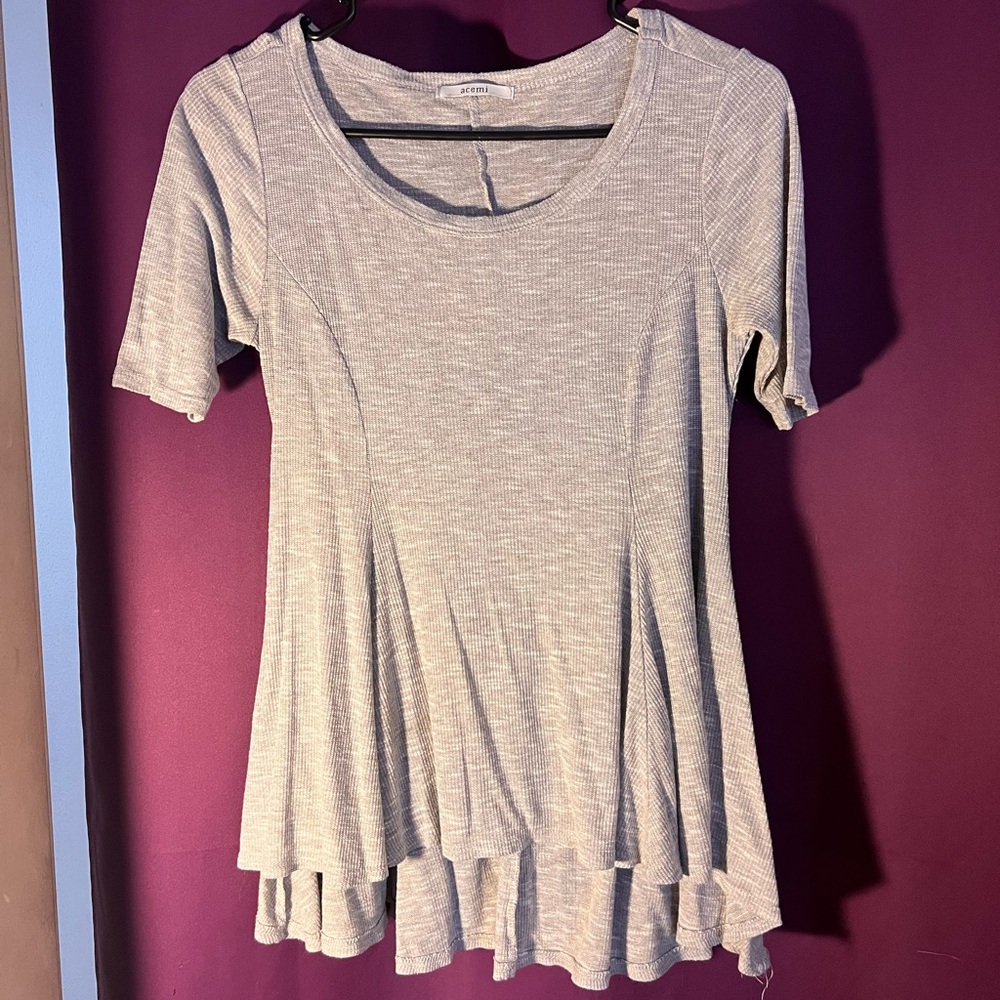 Acemi Heather Gray Short Sleeve Flared Peplum Tunic